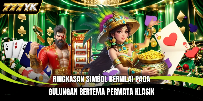 Ringkasan simbol bernilai pada gulungan bertema permata klasik